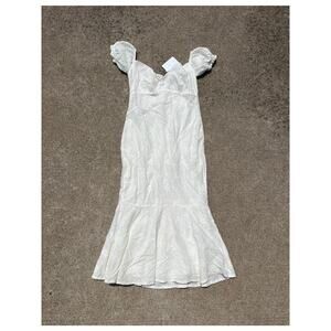 New Sweet Pot Dress Women Size 8 White Embroidered Smocked Mermaid Midi Bridal